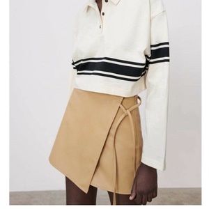 ZARA High Rise Faux Leather Belted Side Tie Skort Camel Brown M